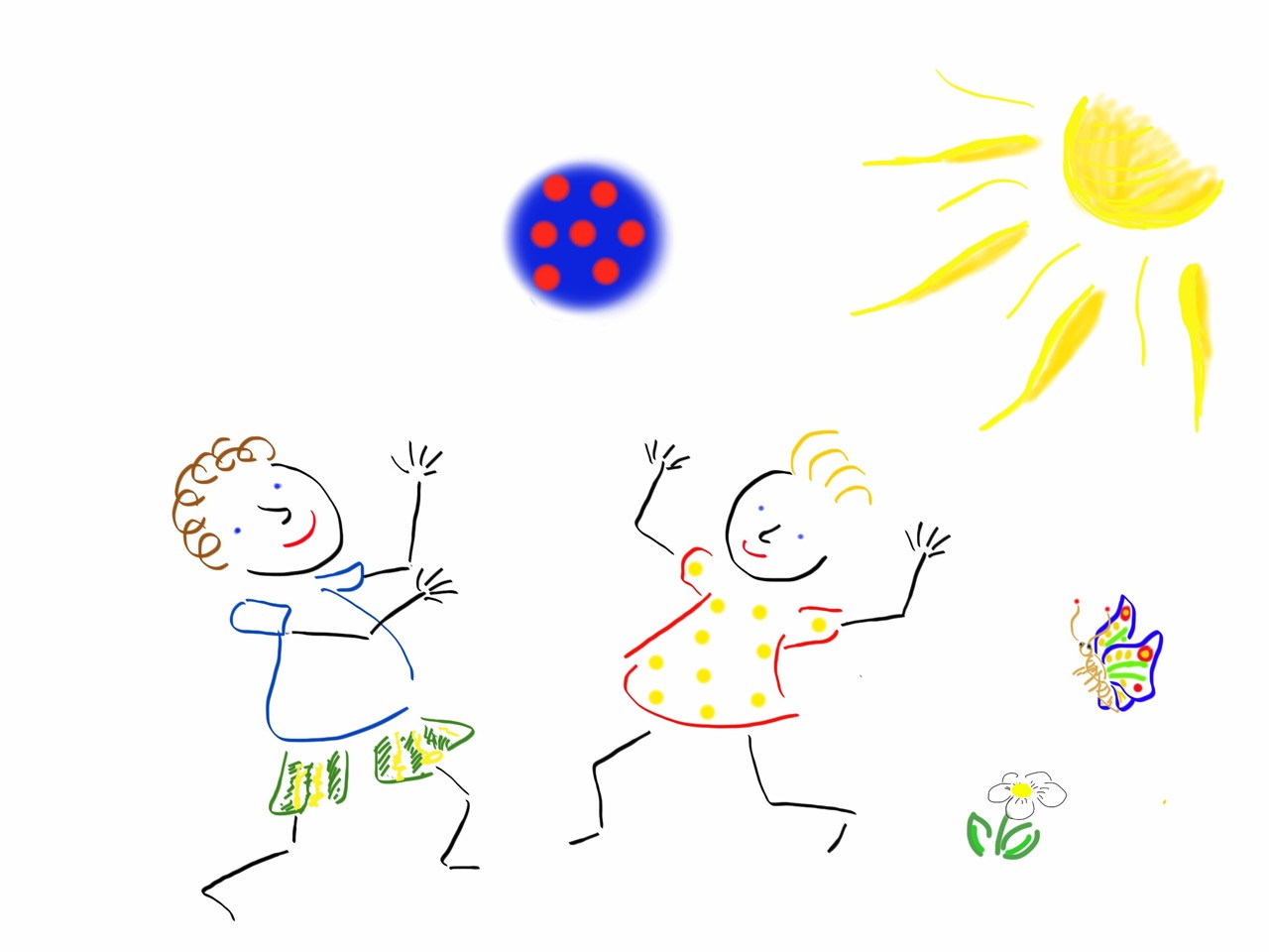 Zeichnung: Kinderspiel in der Sonne